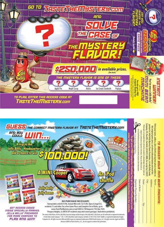 Jelly Belly Promotional Sweepstakes Game Card Design