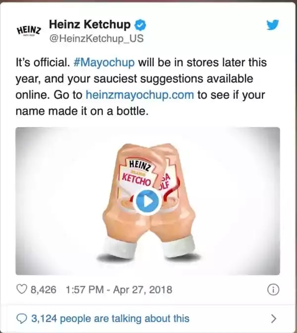 Heinz Ketchup tweet on Mayochup.
