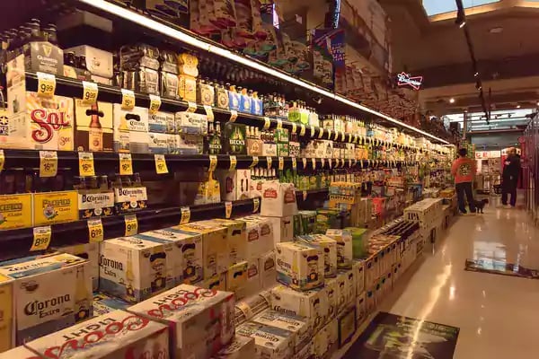 Liquor store showing the beer isle.