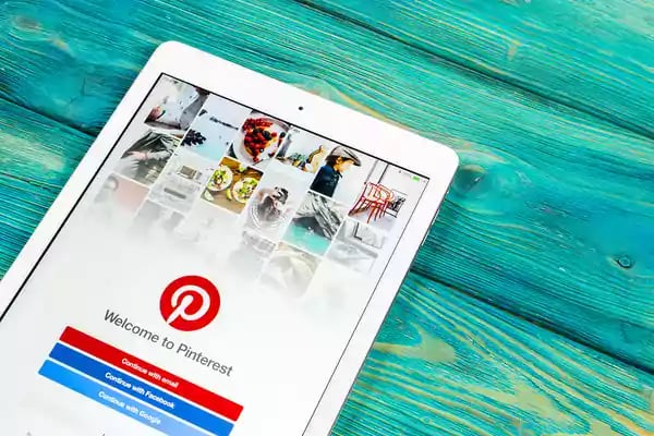 Pinterest application on tablet screen.