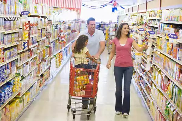 young family grocery shopping