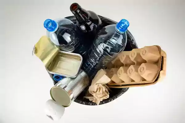 Plastic, metal and cardboard packaging.