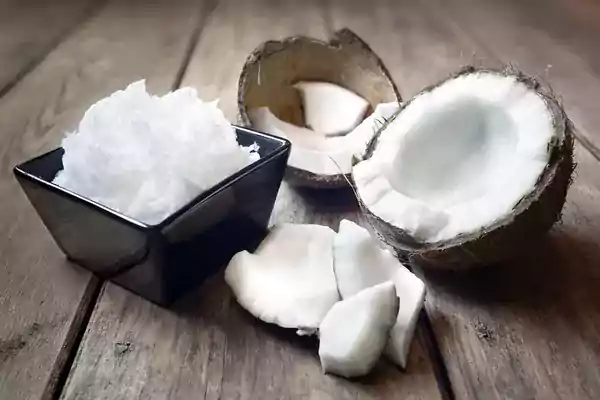 Coconut split in half.