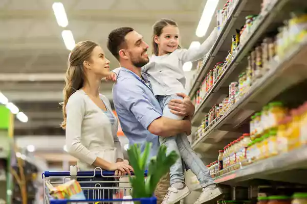 family buying groceries